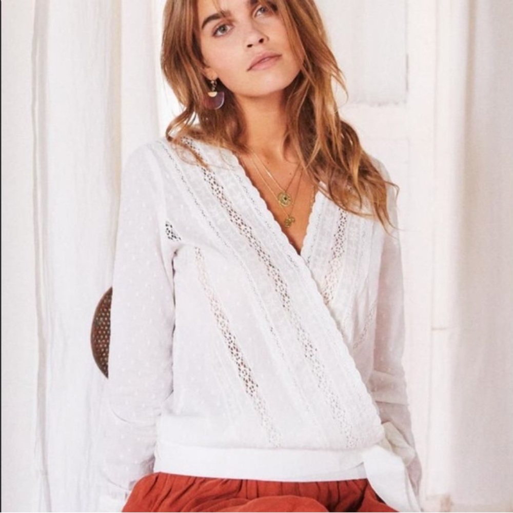 Sezane Alessandra Lace White Wrap Blouse - Size 36 FR / 4 US - worn once